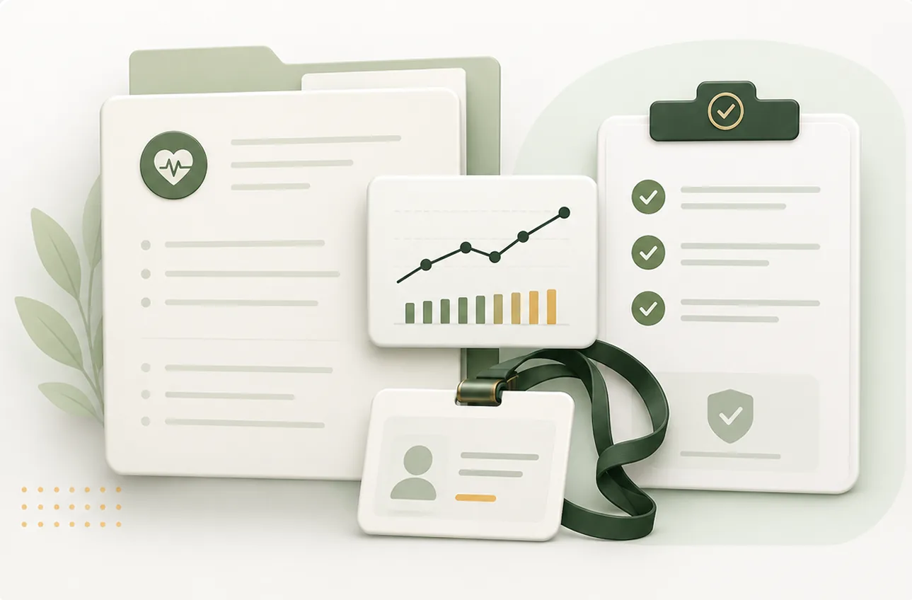 Prontuário com gráfico de indicadores e checklist de conformidade