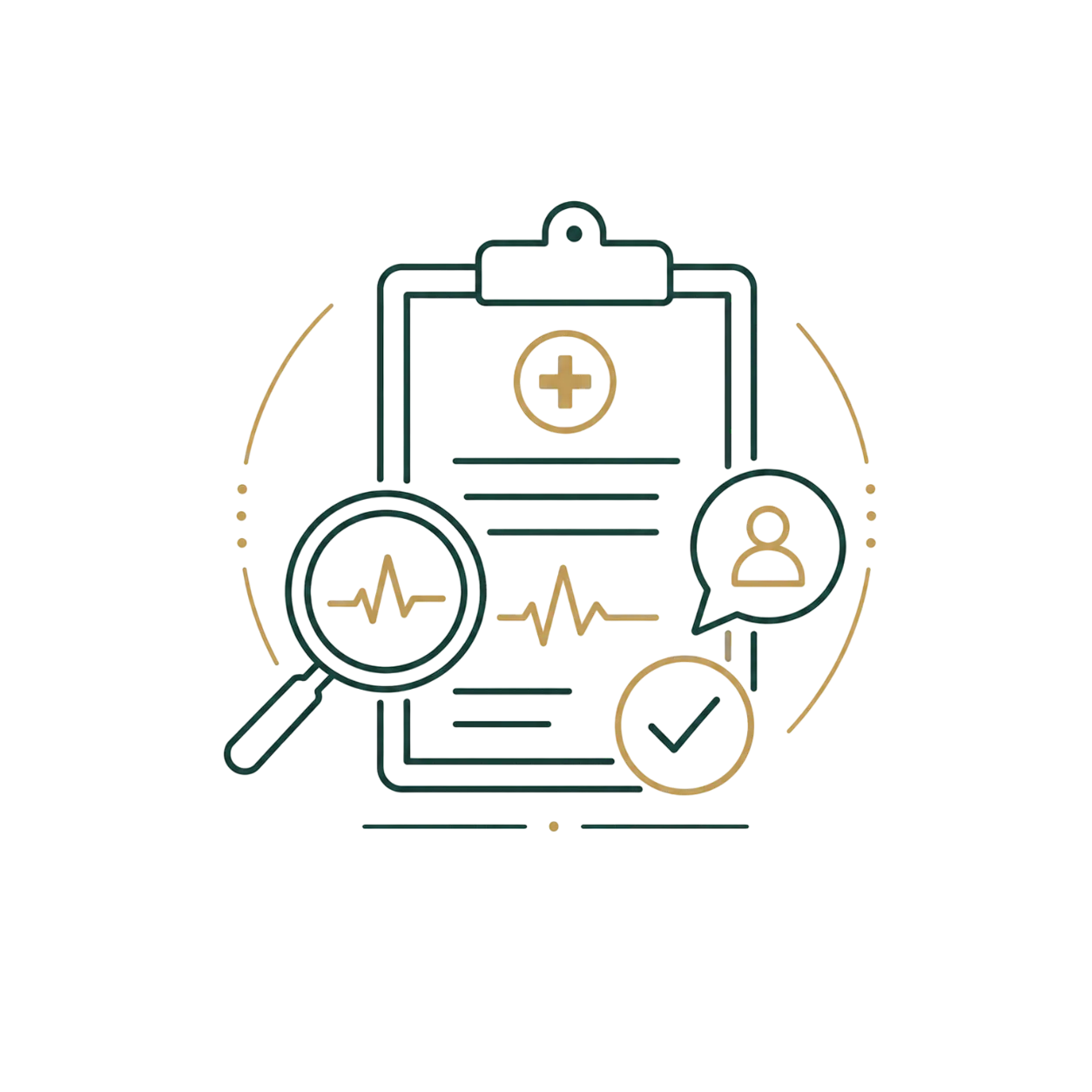 Ilustração de prancheta médica examinada por uma lupa